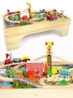 Игровой набор деревянной железной дороги со столом "База Игрушек", 118 деталей