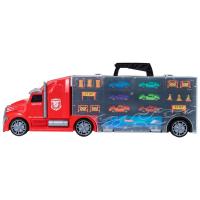 Детская машинка серии "Мой город" (Автовоз - кейс 64 см, красный, с тоннелем. Набор из 6 машинок, 1 фуры и 12 дорожных знаков)