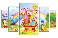 Модульная картина "Разноцветный замок и радуга"